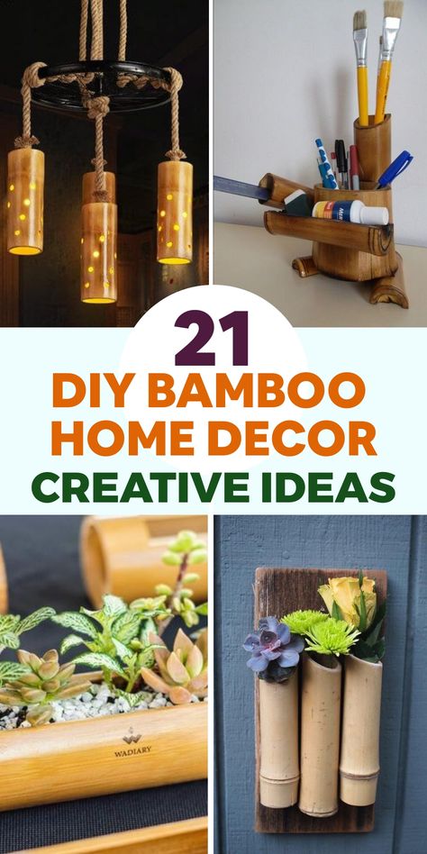 Explore the timeless allure of bamboo through these creative DIY home decor concepts. Transform your space with the eco-friendly charm and unique vibes that bamboo brings into your living area. Discover a range of options, from elegant wall art and versatile room dividers to stylish lanterns and chic plant stands. By integrating bamboo elements into your decor, you can infuse your surroundings with a peaceful ambiance while also embracing sustainable living practices. Experience the serenity and natural beauty that come with incorporating bamboo pieces in your home setup. Bamboo Candle Holder, Bamboo Home Decor, Indoor Bamboo, Bamboo Wall Art, Bamboo Home, Diy Bamboo, Fall Landscaping, Mailbox Landscaping, Bamboo Chandelier