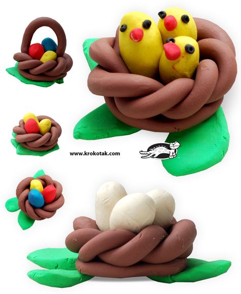 Nidos Playdoh Creations, Clay Modelling For Kids, Bird Nest Craft, Clay Crafts For Kids, Miniature Clay, Clay Moulding, Modelling Clay, Kids Clay, Tanah Liat