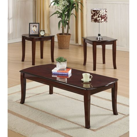 Acme Furniture Camarillo Cherry 3 Piece Coffee and End Table Set - 9301 Coffee Table End Table Set, Coffee Table And Side Table Set, Traditional Coffee Table, 3 Piece Coffee Table Set, Side Table Set, Centre Table, Brown Table, End Table Sets, Acme Furniture