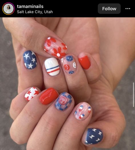 Floral 4th Of July Nails, 4th Of July Abstract Nails, 4th Of July Nails With Pink, Retro 4th Of July Nails, Boho 4th Of July Nails, Diy 4th Of July Nails Easy, Teen Nails Acrylic, Short Fourth Of July Nails, Neutral 4th Of July Nails