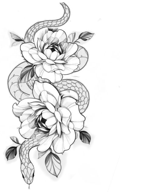 Snake And Flowers Tattoo, Snake And Flowers, Feminine Tattoo Designs, Cute Thigh Tattoos, Cobra Tattoo, Tattoo Snake, Flores Tattoo, Flower Thigh Tattoos, Pola Tato