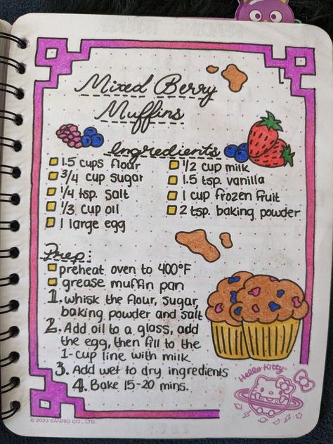 Written Recipes Baking, Handmade Cookbook Ideas, Cook Book Ideas, Cartoon Food Recipes, Aesthetic Recipes Notes, Aesthetic Recipe Book, Baking Recipes Aesthetic, Diy Recipe Book, Cartoon Recipe