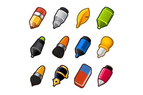 Writing and Drawing tools Graphics ZIP include AI, EPS and hi-resolution JPG by in8finity Bullet Icon, Ad Drawing, Marker Icon, Paint Games, Pen Icon, Pixel Art Games, Game Ui Design, Game Icon, Creative Icon