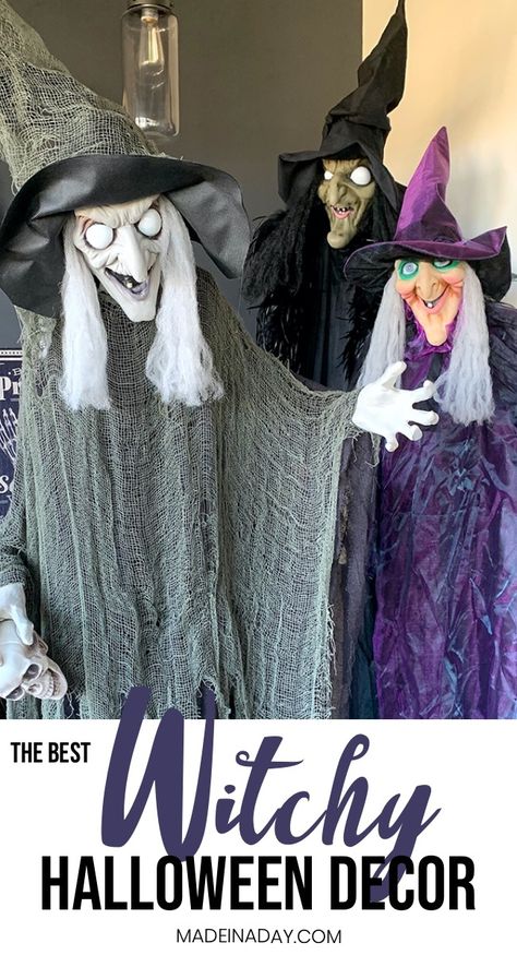 Sinful Bewitching Witch Halloween Decor, #ad animated witch, three witches, Sanderson witches, hocus pocus, #halloween #halloweenwitch #hocuspocus #halloweendeocrations #halloweendecor #halloweenwitch #scary #scarydecor #ismellchildren #toilandtrouble #wayfair Diy Witch Prop, Witches Lair Halloween Decor, Diy Witch Decor, Witch Decor Ideas, Diy Witchy Decor, Witch Halloween Decorations, Halloween Witch Decor, Witch Halloween Decor, Diy Halloween Witch