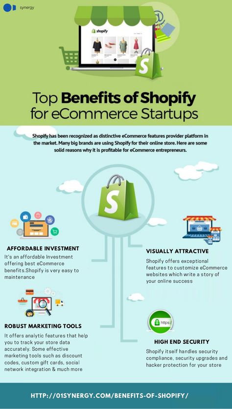 Shopify is a preferred choice for the sellers who want quality and efficiency along with simplicity and rich features. Shopify is a no-fuss platform, which is easy to setup and use. It is the best alternative for those who want a complete solution, with no technicalities related to development and hosting of the online store. The platform itself offers the software and hosting that is needed for launching the website. The admin interface is intuitive and user-friendly while the user-interface is Shopify Website Design Ecommerce, Shopify Ideas, Startup Infographic, Shopify Tips, Ecommerce Tips, Ecommerce Infographic, Ecommerce Startup, Infographic Business, Shopify Ecommerce