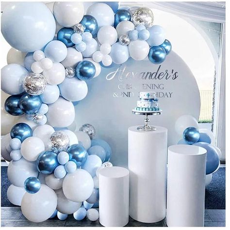 Baby Shower Balloons Boy, Birthday Balloon Garland, Balloons Arch, Idee Babyshower, Blue Birthday Parties, Balloon Arch Kit, Decoration Evenementielle, Silver Balloon, Girl Birthday Decorations