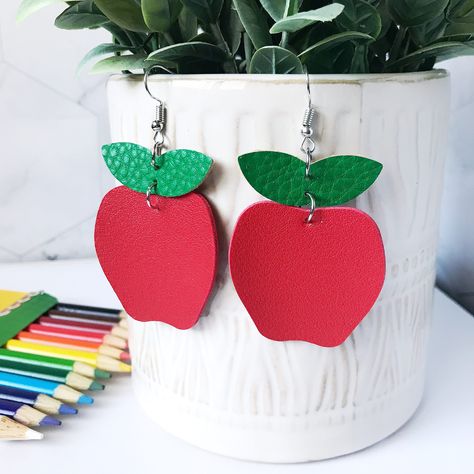 Teacher Leather Earrings, Teacher Swag, Crayon Book, Dear Teacher, Faux Earrings, Mom Cricut, Apple School, Cricut Earrings, Jewelry 2024