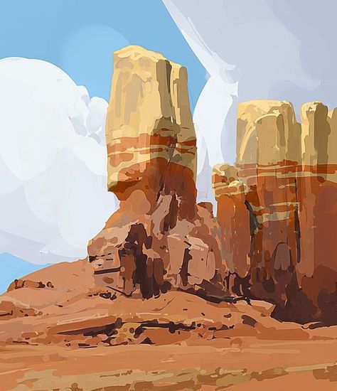 Anthony Brault on Instagram: "Mindless rocks #sketch #conceptart #painting #digitalart #art" Digital Art Rock Tutorial, Rock Digital Art, Painting Desert Landscape, Canyon Concept Art, Mountain Concept Art, Desert Concept Art, Prompt Illustration, Enviroment References, Landscape Concept Art