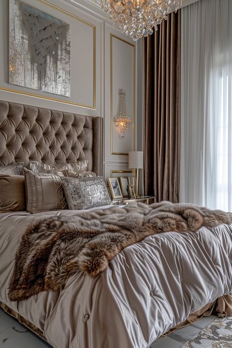 Glamorous Bedroom Decor with Velvet Contemporary Glam Bedroom, Glamorous Bedroom Decor, Cozy Glam Bedroom, Greek Bedroom, Glamorous Bedroom, Cozy Glam, Glam Bedroom Decor, Glamourous Bedroom, Velvet Room