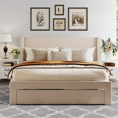 Everly Quinn Upholstered Platform Storage Bed | Wayfair Full Size Storage Bed, Queen Size Storage Bed, Bed Velvet, Platform Bed With Drawers, Upholstered Storage Bed, Bed Platform, Queen Size Platform Bed, Cama Queen, Wood Platform Bed