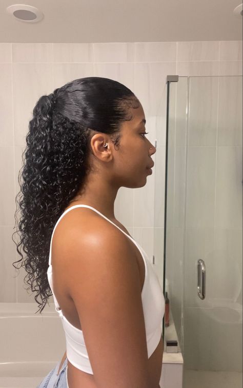 Mixed Curly Hair Half Up Half Down, Curly Have Up Half Down, Curly Hair Half Ponytail, Cheer Half Up Half Down, No Part Half Up Half Down, Half Straight Half Curly Hair, Low Half Up Half Down Curly Hair, Half Up Half Down Wash And Go, 3b Half Up Half Down