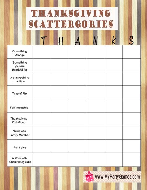 Thanksgiving Scattergories Free, Free Thanksgiving Printables For Adults, Thanksgiving Game Printable, Thanksgiving Games Free, Friendsgiving Games Free Printable, Thanksgiving Program Ideas, Thanksgiving Scattergories Printable, Fall Scattergories, Thanksgiving Scattergories