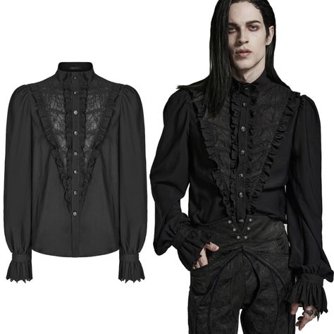 Goth Blouse, Medieval Shirt, Leather Waistcoat, Goth Shirt, Black Punks, Gothic Vintage, Victorian Goth, Scarf Material, Punk Rave