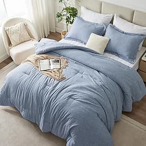 Grey Blue Comforter, Coastal Bed Sheets, Pastel Blue Bedding, Blue Country Bedroom, Blue Comforter Bedroom Ideas, Blue And Beige Bedding, Dusty Blue Bedding, Comforter Sets Blue, Cozy Blue Bedroom