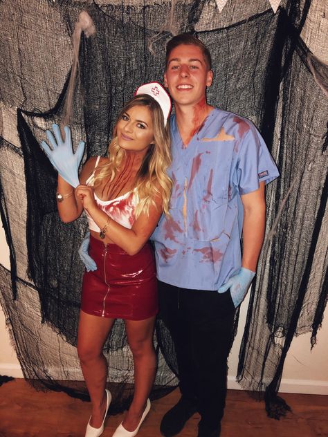 Halloween nurse doctor dead couple costume blood Doctor Halloween Costume, Halloween Couple Costumes, Doctor Halloween, Nurse Halloween Costume, Mermaid Halloween Costumes, Halloween Parejas, Classic Halloween Costumes, Halloween Coustumes, Halloween Couple