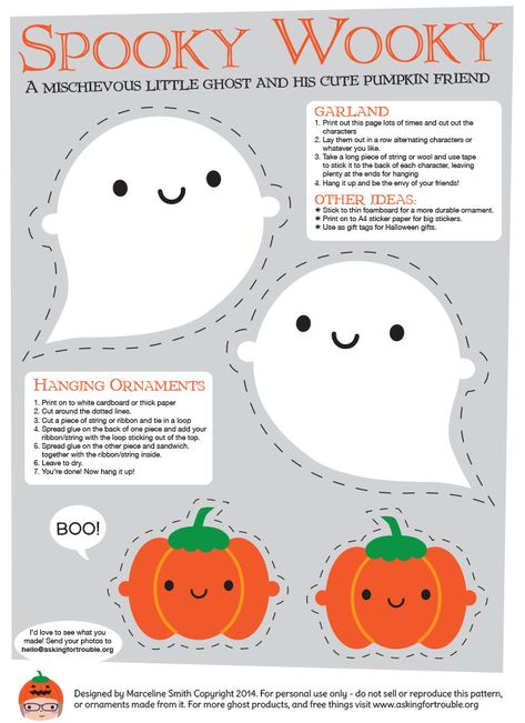 A FREE printable PDF to make your own spooky-wooky cute Halloween decorations! Cute Garland, October Decor, Printable Halloween Decorations, Ghost Garland, Cute Halloween Decorations, Pumpkin Garland, Cute Ghosts, Adornos Halloween, Paper Craft Tutorials