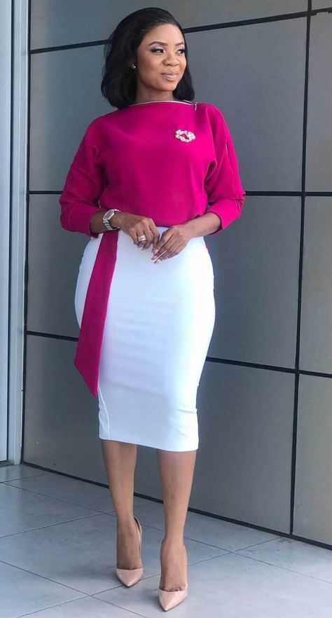 25 Latest Cooperated Styles Especially For Classy Ladies - 156 Serwaa Amihere, White Pencil Skirt, Fashionable Work Outfit, Corporate Dress, Short African Dresses, 30 Outfits, African Fashion Skirts, Afrikaanse Mode, Corporate Attire