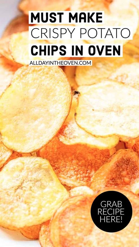 Crispy oven potato chips in a white bowl Potato Chips In Oven, Reheat Baked Potato, Oven Potato Chips, Crispy Potatoes In Oven, Oven Baked Potato Chips, Homemade Potato Chips Recipe, Potato Chips Homemade, Best Potato Chips, Fried Potato Chips