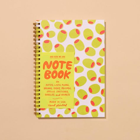 BACK IN STOCK!!!! 🫒🍓🌙 ⠀⠀⠀⠀⠀⠀⠀⠀⠀ Our new notebooks are selling so well that these four designs sold out in the first month! But don’t worry because they’re back babbyyyyyy ⠀⠀⠀⠀⠀⠀⠀⠀⠀ • Our A5 spiral notebooks are the perfect, portable size to hold your notes, lists, plans, dreams, ideas, recipes, spells, sketches, doodles, and secrets. • Letterpress printed • Spiral notebook measures A5 (5.8” x 8.25”). • 48 lined pages. • Hand printed in Columbus, OH, USA. ⠀⠀⠀⠀⠀⠀⠀⠀⠀ ⠀⠀⠀⠀⠀⠀⠀⠀⠀ #olives #macaroni... Quirky Notebooks, Sketches Doodles, Gift Cards & Certificates, Office Notebook, Spiral Notebooks, Home Candles, Letterpress Printing, Fun Stickers, Free Gift Wrapping