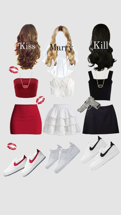 Trio Halloween costume kiss 💋 marry 💍 kill 🖤 Kiss Marry Kill, Clothes And Shoes, Different Types, Halloween Costume, Kiss, Energy, Halloween, Dresses, Clothes