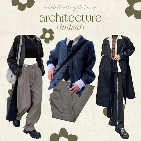 Architect Student Outfit, Physics Student Outfit, Eclectic Workwear, Architect Clothing Style, Architecture Student Aesthetic Outfits, Architect Aesthetic Outfit, Architect Outfit Man, Architecture Student Outfit, Architect Style Outfits