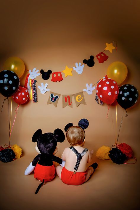 Mickey Mouse Cake Smash, Themed Cake Smash, Mickey First Birthday, Mickey 1st Birthdays, Mickey Mouse Bday, Cake Smash Theme, Mickey Mouse Themed Birthday Party, Photography Studio Setup, Mickey Mouse Photos