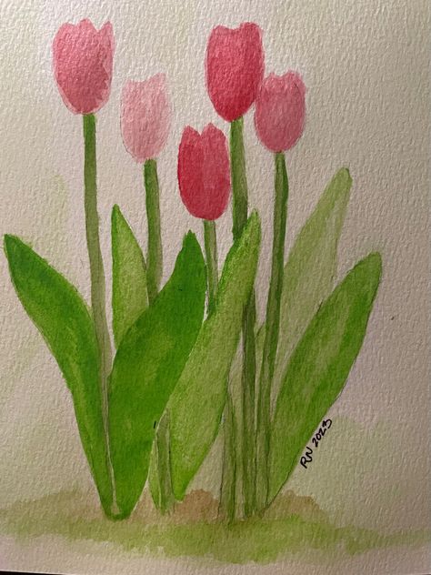 Easy Flower Drawings Doodles Watercolor Painting, Cute Easy Things To Paint Watercolor, Tulip Easy Painting, Cute Things To Paint With Watercolor, Tulip Watercolor Painting Easy, Simple Flower Painting Easy, Water Color Painting Easy For Beginners Step By Step, Watercolor Tulips Easy, Tulips Painting Easy