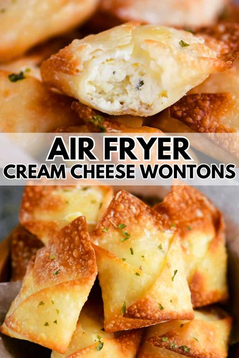 Air Fryer Cheese Wontons, Air Fryer Cream Cheese Rangoon, Air Fried Cream Cheese Wontons, Air Fry Cream Cheese Wontons, Cream Cheese Wonton Recipes Air Fryer, Air Fryer Won Tons, Air Fried Wonton Recipes, Cream Cheese Air Fryer Recipes, Cream Cheese Ragoons In Air Fryer