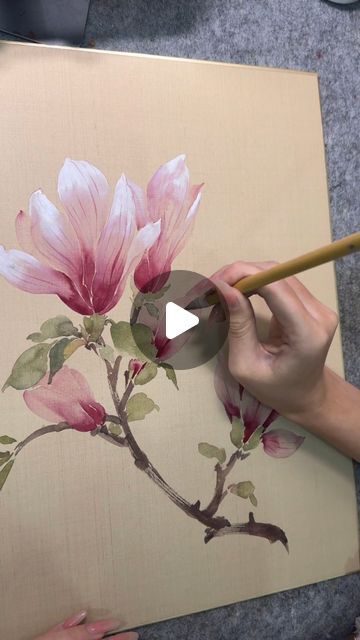 Magnolia Acrylic Painting, Chinese Watercolor Painting, Chinese Tiktok, Chinese Painting Traditional, Pure Image, Chinese Painting Flowers, Magnolia Paint, Pencil Work, Chinese Artwork