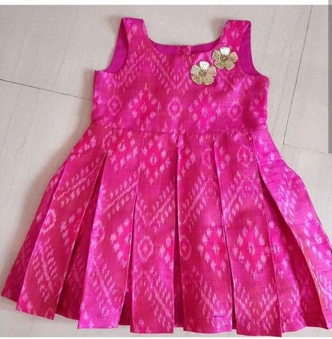 Frok Designs For Kids Cotton, Ikkat Frocks For Kids, Cotton Baby Frocks Patterns, Pattu Frocks For Kids, Frock Designs For Kids, Baby Girl Dresses Indian, Frock For Kids, Kids Frocks Design Cotton, Cotton Frocks For Kids