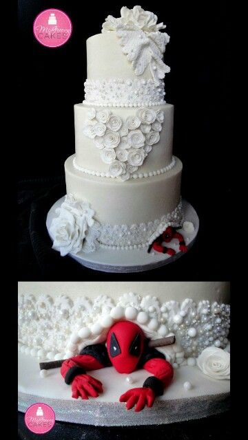 Deadpool Cake, Nerd Wedding, Funny Wedding Cakes, Superhero Wedding, Geeky Wedding, Geek Wedding, Marzipan, Cake Inspiration, Let Them Eat Cake