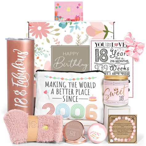 PRICES MAY VARY. 🎁 18th Birthday Gifts for Girls: Hey the 18 year-old, you're move into a cool age! Celebrate the special milestone of turning 18 with our exclusive and carefully curated "18th Birthday Gift Set for Girls." This unique collection is definitely happy your daughter, niece, or granddaughter. 🎂 10 pieces Unique 18th Birthday Gifts: Packed with 10 thoughtfully selected pieces, each item is chosen to reflect the excitement and positivity of entering a cool age. 1* 20oz rose-gold insu 16 Days Of Gifts For 16th Birthday, Sweet 16 Special Gifts, 16th Birthday Gifts For Girls, Diy Birthday Gifts For Him, Teenager Birthday Gifts, 18th Birthday Gifts For Girls, Birthday Gifts For Daughter, Return Gifts For Kids, Sweet 16 Birthday Gifts