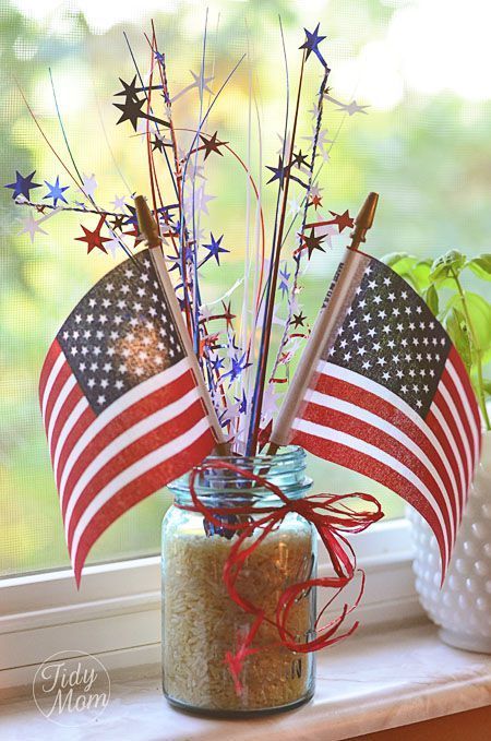 17 Best 4th of July Decorations - Patriotic Decorating Ideas for Fourth of July Patriotic Centerpieces, Centerpiece Craft, 13 Colonies, Fourth Of July Decorations, Fourth Of July Decor, Patriotic Crafts, Mason Jar Centerpieces, 4th Of July Celebration, Patriotic Party