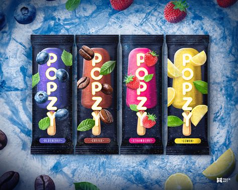 Graphic Design Products Branding, Popsicle Design Packaging, Popsicle Branding, Popsicles Packaging, Popsicle Packaging, Ice Cream Packaging Design, Dessert Packaging Design, Popsicle Design, Frozen Food Packaging