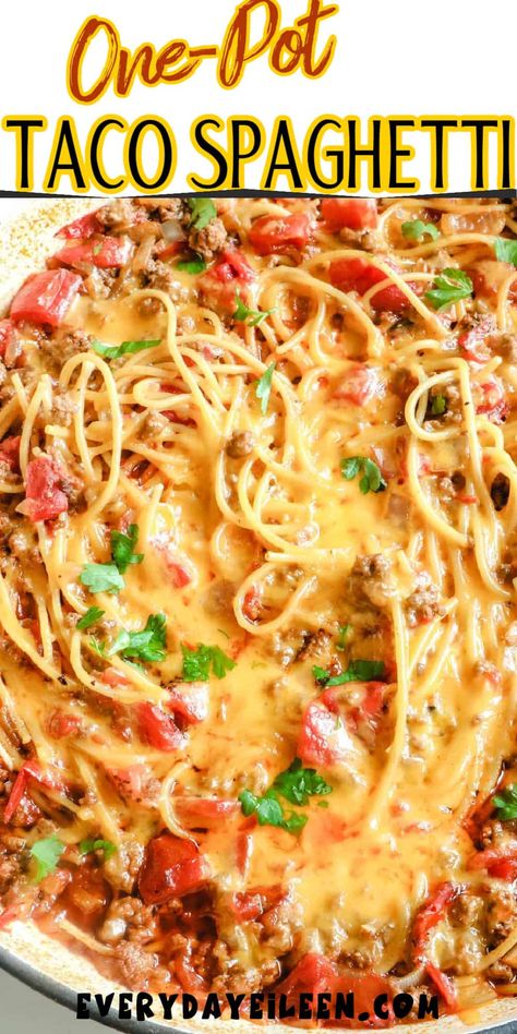 Taco Spagetti Recipe With Cream Of Chicken Soup, Everyday Eileen Recipes, One Pot Taco Spaghetti Easy, One Pot Taco Spaghetti Ground Beef, Taco Spagetti Recipe Easy, One Pan Taco Spaghetti, Crock Pot Taco Spaghetti, Dinner Recipes With Spaghetti Noodles, Stove Top Spaghetti