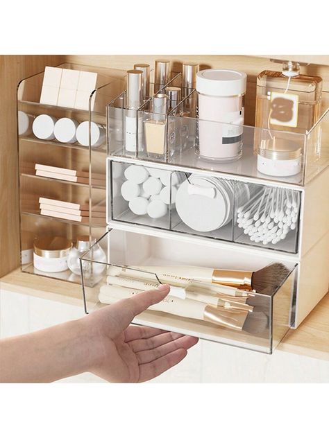 White  Collar  Plastic   Embellished   Storage & Organization Make Up Storage Cabinets, Mirror Cabinet Organization, Bathroom Mirror Cabinet Organization, Makeup Storage Ideas Bathroom, Bathroom Makeup Organization, Bathroom Toiletries Organization, Vanity Organizer, Vanity Organization, Bathroom Mirror Cabinet