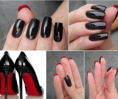 Black And Red Nails Louboutin Nails, Red Bottom Nails, Nail Art Salon, Get Nails, Nail Art Summer, Cool Nail Art, Nail Trends, Black Nails, Trendy Nails