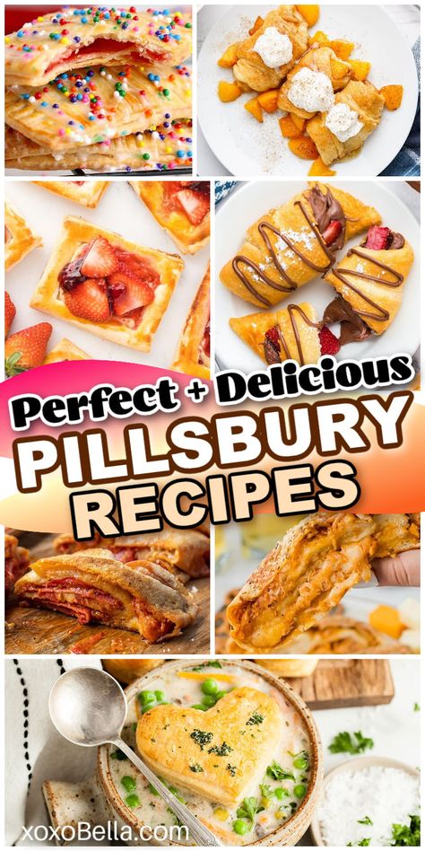 Try these recipes using Pillsbury dough Biscuit Pie Crust, Pillsbury Recipes Dessert, Dough Recipe Ideas, Pigs In A Blanket Recipe Pillsbury, Pillsbury Pizza Crust Recipes, Crescent Roll Recipes Appetizers, Biscuit Pie, Pillsbury Cinnamon Roll Recipes, Pillsbury Biscuit Recipes