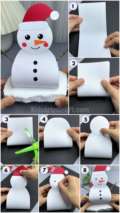 3d Snowman Craft, Paper Snowman Craft For Kids, Snowman Paper Crafts, Paper Crafts For Kids Easy, Glider Paper Airplane, Paper Snowman Craft, Easy Snowman Crafts, Paper Snowman, Christmas Paper Craft