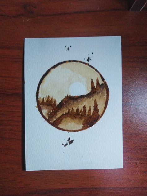 Coffe Paint Art Easy, Coffee Painting Nature, Simple Coffee Painting Ideas, Coffee Art Painting Simple, Coffee Painting Ideas Easy, Painting Using Coffee, Coffee Painting Ideas, Earth Posters, Save Earth Posters