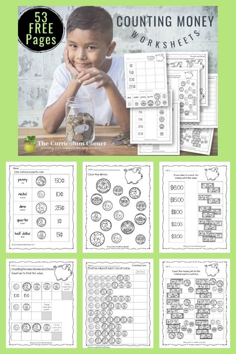 This collection of free counting money worksheets will give your students practice with identifying coins and counting money. Coins Kindergarten, Kindergarten Money Worksheets, Counting Coins Worksheet, Money Kindergarten, Identifying Coins, Counting Money Worksheets, Money Math Worksheets, Third Grade Math Worksheets, Learning Money