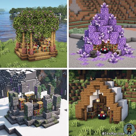 Minecraft Builds & Tips on Instagram: “Enchanting Table Design Ideas! 💡 By: @itsmarloe - Follow @minecrraftbuilds” Enchanting Table Minecraft Design, Enchanting Minecraft, Girly Minecraft, Minecraft Enchantments, Table Minecraft, Enchanting Table, Rumah Minecraft Sederhana, Whimsical Cottage, Fairy Village