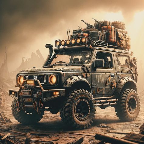 A 4x4 vehicle design for zombie apocalypse #zombieapocalypse #jimny #ai Zombie Apocalypse Vehicle, Zombie Apocalypse Car, Suzuki Jimny Modified, Suzuki Jimny Off Road, Zombie Car, Off Road Cars, Suzuki Vitara 4x4, Camping 4x4, Best Suv Cars