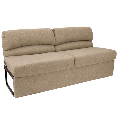 PRICES MAY VARY. Measuring a rough 32" high and 29" deep, this RV jackknife sleeper sofa needs about 10 1/2" of clearance from the toe kickboard to the edge of the cushion and about 8" of clearance from the top of the backrest to the back. There is also 11" of clearance under the sofa as well*. Weighing about 115 pounds and including the metal frame, this RV couch is pretty sturdy while still quickly transforming into the thickly padded bed. Easy to assemble and install, this RV jackknife sofa i Heated Car Seat Covers, Hinges Diy, Sofa Cloth, Rv Sofas, Rv Furniture, Custom Seat Covers, Sofa Dimension, Loveseat Sleeper, Bed Dimensions