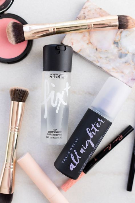 Which makeup setting spray is best? Urban Decay All Nighter or MAC Fix Spray | Beauty | Pumps and Push-Ups Urban Decay Spray, Basic Makeup Items, Mac Setting Spray, Fix Spray, Which Makeup, Mac Fix, Maybelline Eyeshadow, Fix Makeup, Revolution Eyeshadow