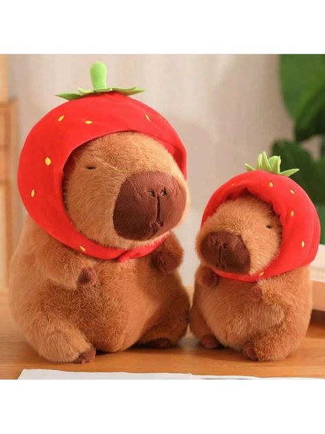 Cute Capybara Plush Wear Strawberry Hat Kawaii Capibara Stuffed Aniamls Toys Plushies Hugging Gifts Camel    Fabric     Kids Dolls & Stuffed Toys, size features are:Bust: ,Length: ,Sleeve Length: Capybara Plushies, Capybara Plushie, Turtle Backpack, Baby Capybara, Bell Keychain, Camel Fabric, Strawberry Hat, Capybara Plush, Shell Turtle