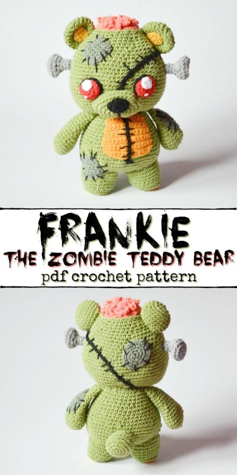 Zombie Teddy Bear, Geek Crochet, Teddy Bear Crochet Pattern, Crochet Pour Halloween, Teddy Bear Crochet, Bear Crochet Pattern, Cute Creepy, Awesome Crochet, Cute Zombie