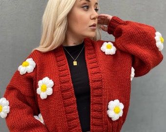 Mushroom Cardigan, Cloud Cardigan, Strawberry Cardigan, Thick Knit Cardigan, Handmade Cardigan, Pretty Cardigans, Baby Cardigan Pattern, Sweater Handmade, Flower Cardigan