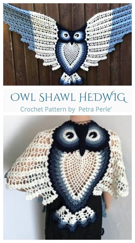 Petra Perle’s Owl Shawl HEDWIG Crochet Pattern Crochet Patterns Ideas, Owl Crochet Patterns, Poncho Crochet, Crochet Shawl Pattern Free, Mode Crochet, Crochet Owl, Clothes Crochet, Crochet Shawls And Wraps, Patterns Ideas