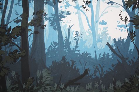 Gouache Gouache Painting Background, Watercolor Forest Illustration, Forest Environment Art, Guache Forest, Foggy Forest Drawing, Vintage Gouache Illustration, Forest Animation Background, Fantasy Gouache Painting, How To Draw Forest Background